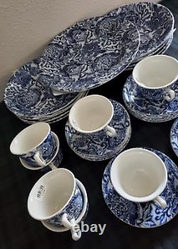 RALPH LAUREN FADED PEONY BURLEIGH DINNER PLATE+TEA CUP & SAUCER+ PASTA BOWL34pc