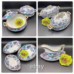 RARE 1860's Pinder Bourne Co. England, Apple Blossom 102 pieces dinnerware set