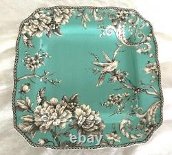 RARE 222 Fifth Square Dinner Plates Set Birds Teal Adelaide Turquoise