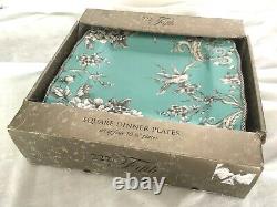 RARE 222 Fifth Square Dinner Plates Set Birds Teal Adelaide Turquoise
