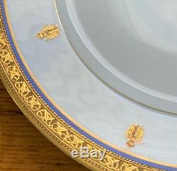 RARE! Bee Set of 6 Plates Sevres & Limonges White Blue and Gold 9 5/8 Plate