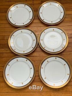 RARE! Bee Set of 6 Plates Sevres & Limonges White Blue and Gold 9 5/8 Plate