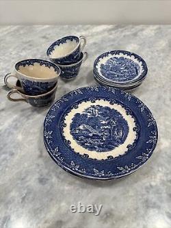 RARE GEORGE JONES & SONS FARM PATTERN TRANSFERWARE BLUE SET circa 1873