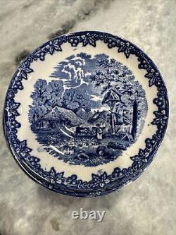 RARE GEORGE JONES & SONS FARM PATTERN TRANSFERWARE BLUE SET circa 1873