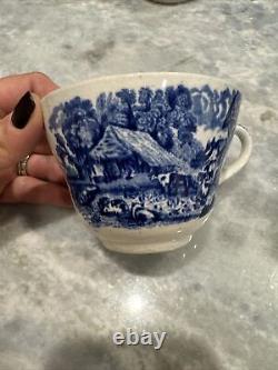 RARE GEORGE JONES & SONS FARM PATTERN TRANSFERWARE BLUE SET circa 1873