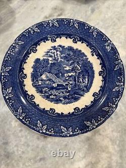 RARE GEORGE JONES & SONS FARM PATTERN TRANSFERWARE BLUE SET circa 1873