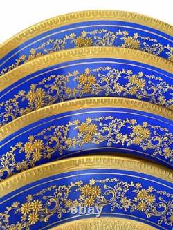 RARE Rosenthal Selb 4 Dinner Plates Continental Pattern Cobalt Blue Heavy Gold