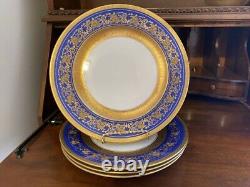 RARE Rosenthal Selb 4 Dinner Plates Continental Pattern Cobalt Blue Heavy Gold