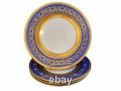 RARE Rosenthal Selb 4 Dinner Plates Continental Pattern Cobalt Blue Heavy Gold