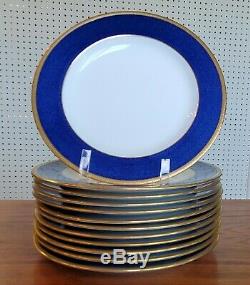 RARE Set 12 Wedgwood Plates Spaulding Dinner Luncheon Blue Gold antique china