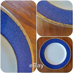 RARE Set 12 Wedgwood Plates Spaulding Dinner Luncheon Blue Gold antique china