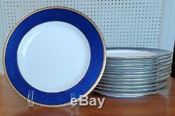 RARE Set 12 Wedgwood Plates Spaulding Dinner Luncheon Blue Gold antique china