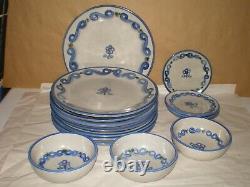 RARE Set 15 M. A. Hadley Pottery BLUETTE 10.75 Dinner Bread Plates Cereal Bowl