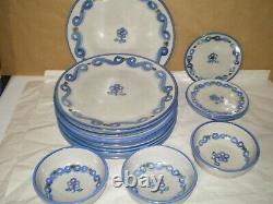 RARE Set 15 M. A. Hadley Pottery BLUETTE 10.75 Dinner Bread Plates Cereal Bowl