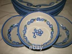 RARE Set 15 M. A. Hadley Pottery BLUETTE 10.75 Dinner Bread Plates Cereal Bowl