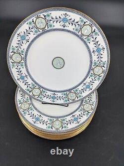 RARE? Wedgwood Astbury 8 Dinner Plates Blue White BEAUTIFUL! Gold trim Vintage