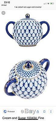 REAL Lomonosov Imperial Russian Porcelain Cobalt Net Teapot Coffeepot Blue Gold
