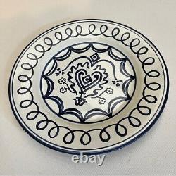 RHODE New Blue and White Heart Dinner Plate Hand Painted in Italy 11 Inches