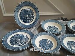 ROYAL CHINA CURRIER AND IVES BLUE lot OF 80 DISH PIECES EXC 8 DINNER PLATES+