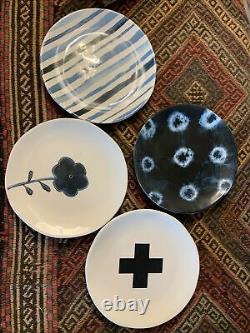 Rae Dunn Indigo Dreams 8 Dessert Salad Plate Set Of 4 Flower Cross Stripe +
