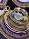 Rare AINSLEY cobalt Blue Gold Encrusted Scallop Rim Simcoe Pattern set of 12