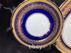 Rare AINSLEY cobalt Blue Gold Encrusted Scallop Rim Simcoe Pattern set of 12