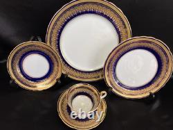 Rare AINSLEY cobalt Blue Gold Encrusted Scallop Rim Simcoe Pattern set of 12