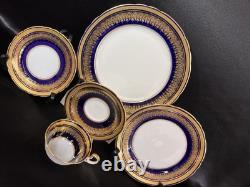 Rare AINSLEY cobalt Blue Gold Encrusted Scallop Rim Simcoe Pattern set of 12