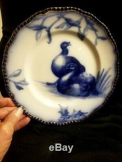 Rare Antique Doulton Flow Blue Thanksgiving Turkey Dinner Plate Burslem 1902