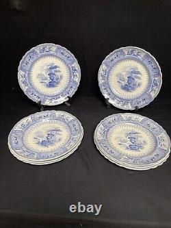 Rare Antique Set Of 8 Canova Pattern Blue Transferware Dinner Plates, T Mayer