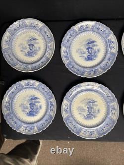 Rare Antique Set Of 8 Canova Pattern Blue Transferware Dinner Plates, T Mayer