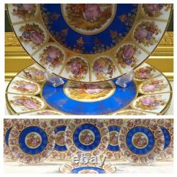 Rare Bareuther Waldsassen Bavaria Germany Dinnerplates Plates Blue Gold 8 PC Set