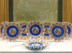 Rare Bareuther Waldsassen Bavaria Germany Dinnerplates Plates Blue Gold 8 PC Set