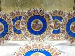 Rare Bareuther Waldsassen Bavaria Germany Dinnerplates Plates Blue Gold 8 PC Set