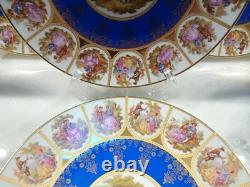 Rare Bareuther Waldsassen Bavaria Germany Dinnerplates Plates Blue Gold 8 PC Set