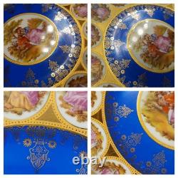 Rare Bareuther Waldsassen Bavaria Germany Dinnerplates Plates Blue Gold 8 PC Set