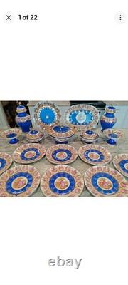 Rare Bareuther Waldsassen Bavaria Germany Dinnerplates Plates Blue Gold 8 PC Set