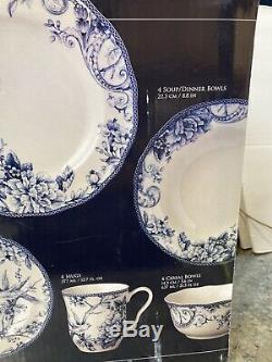 Rare Dinnerware Set Adelaide 20 Pc Porcelain Blue White For 4 Bird Floral