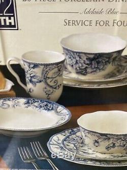 Rare Dinnerware Set Adelaide 20 Pc Porcelain Blue White For 4 Bird Floral