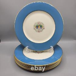Rare Lenox For HB Hudson & Son, Set Of 6 Dinner Plates, Blue With Fruit Basket