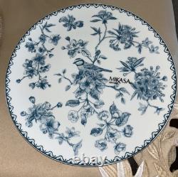 Rare Mikasa Living Blue Toile Bird Floral Flowers Dinner Plates 10.5 Set 6