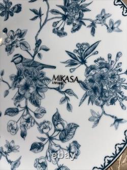 Rare Mikasa Living Blue Toile Bird Floral Flowers Dinner Plates 10.5 Set 6