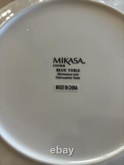 Rare Mikasa Living Blue Toile Bird Floral Flowers Dinner Plates 10.5 Set 6