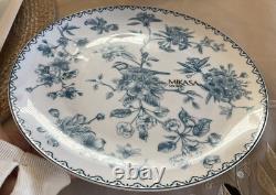 Rare Mikasa Living Blue Toile Bird Floral Flowers Dinner Plates 10.5 Set 6