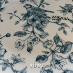 Rare Mikasa Living Blue Toile Bird Floral Flowers Dinner Plates 10.5 Set 6