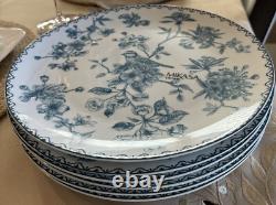 Rare Mikasa Living Blue Toile Bird Floral Flowers Dinner Plates 10.5 Set 6