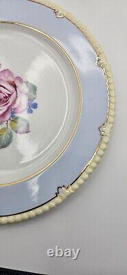Rare Paragon England Double Warrant Blue/Pink/Gold Cabbage Rose 9 Dinner Plate