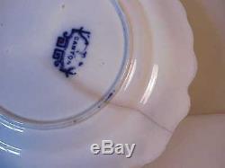 Rare Set Three Antique Orange & Cobalt Flow Blue Dinner Plates Canton Marking