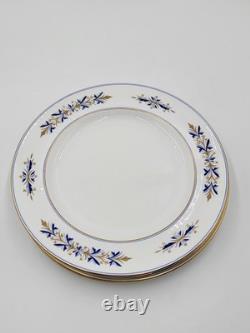 Rare Set of 4 Royal Crown Derby Tiffany Co. Blue Gold Dinner & Bread Plates A537