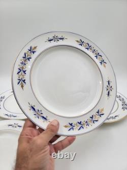 Rare Set of 4 Royal Crown Derby Tiffany Co. Blue Gold Dinner & Bread Plates A537